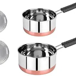 masox store Copper Bottom with Handle Sauce Pan Set with Stainless Steel Lid Milk/Tea Pan K0 Tawa 4.3 inch, 5.9 inch diameter-picture-6