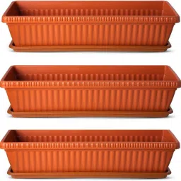 25inch Rectangular Planter Pot with Tray Plant Container Set-image-53