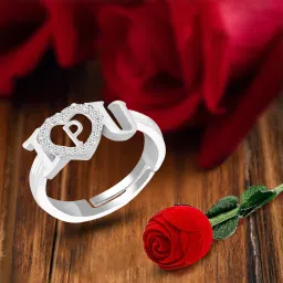 silver rings for girls women girlfriend lovers P letter name propose valentine Alloy, Metal, Brass, Crystal, Copper, Stone, Silver Crystal, Diamond, Zircon, Cubic Zirconia Rhodium, Platinum, Sterling Silver Plated Ring Set-image-7