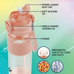 milton Captain 900 Unbreakable Water Bottle 850 ml – Sip Plus Gulp, Hand Strap, Peach 850 ml Bottle image 2