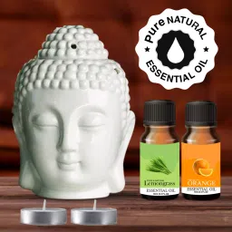 PEEPRESION Home Decor Oil Buddha Diffuser & Lemongrass,Orange Pure Natural Essential Oil (10ml Each), Fragrance Your Home, Hotel, Bedroom, Club, Office, Relaxation, Body, Mind,Stress. Diffuser-13