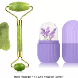 dazzleartenterprise 100% Natural Jade Stone Roller Massager With Gua Sha Tools for Face and Body Ice Cube Massager For Face And Body Massager-7