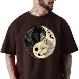 Men Graphic Print Round Neck Cotton Blend Brown T-Shirt-image-58
