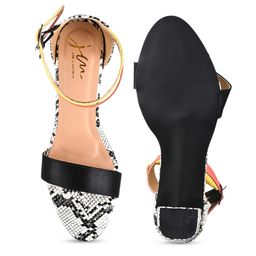 JM Looks Textured Open Toe Block Heels With Ankle Loop image 2