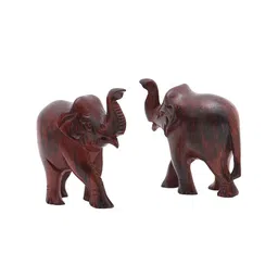 RDK Red Set of 2 Handcrafted Upper Trunk Sandalwood Elephants Showpieces image 2
