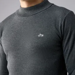 Men Solid High Neck Grey Sweater-image-5