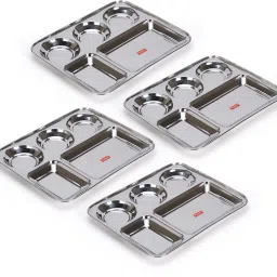 Stainless Steel Rectangular 5 in 1 Compartment Lunch / Dinner Plate Set, 37.4cm Sectioned Plate-image-23