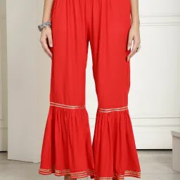 Women Regular Fit Red Viscose Rayon Trousers-image-43