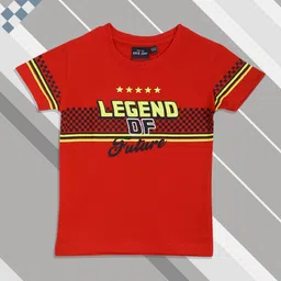 Gini and Jony Infant Boys Red & Black Pure Cotton Typography Printed T-shirt-54