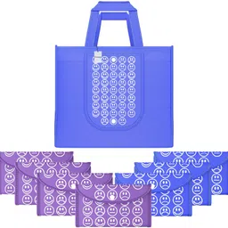 homestic Pack of 8 Smile Foldable Grocery/Shopping Bags For Women | Dark Blue & Purple Pack of 8 Grocery Bags-picture-37