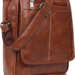 Tan Men Sling Bag PU Synthetic Leather Men's Sling Bag Cross Body Travel Office Business messenger-picture-6