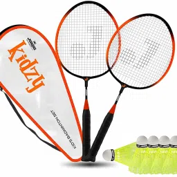 Kidzy Steel Badminton Racket Set with 5pc. Feather Shuttlecock Badminton Kit-96