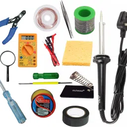 SOLDERING IRON 60W (BLACK) | SOLDERING PASTE FLUX | SOLDER WIRE | SOLDERING IRON STAND | SPONGE | 2 IN 1 SCREW DRIVER | DESOLDERING WICK | TWEEZER | MAGNIFYING GLASS | WIRE CUTTER | TESTER | HARDWARE TAPE | DIGITAL MULTIMETER | 60 W Simple-17