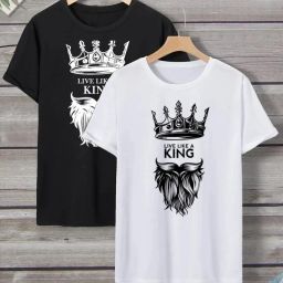 Pack of 2 Men Printed Round Neck Polyester Black, White T-Shirt-image-39