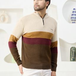 Men Woven High Neck Beige Sweater-image-75
