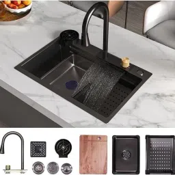 24x18x9 Waterfall Kitchen Sink with Integrated Waterfall and Pull Down Faucet Kitchen Sink With Pull-Out Faucet & More M-101 Vessel Sink-picture-13