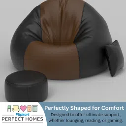 flipkart perfect homes 4XL FluffCloud Sofa With Free Cushion and Puffy , Brown::Black Teardrop Bean Bag With Bean Filling image 5