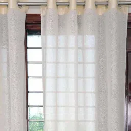 exporthub Cream Abstract Polyester 7 Ft Sheer Eyelet Door Curtains (Set of 2)-picture-7