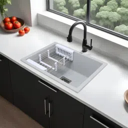 Sand Pluto Quartz Single Bowl 21x18x9 Inches | Coupling, Waste Pipe, vegetable basket/strainer Vessel Sink-image-40
