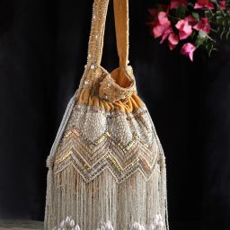 Women Beige, Silver, White Potli-image-1