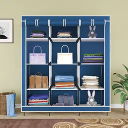 furnigully W 88150 Blue Cloth Rack Storage Organizer Shelves Almirah PP Collapsible Wardrobe-picture-3