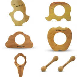 natural.toys Wooden Teether Combo 5 Pc Teether With 2 Pc Soother for kids Teether image 5