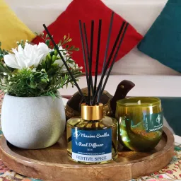 maxime candles Festive Spice Reed Diffuser with 8 Fiber Reed Sticks | Room Air Freshener Diffuser Set image 4