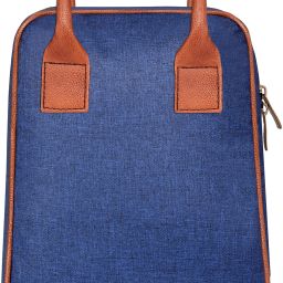 Blue-Tan Faux Leather & Linen PVC Cotted Fabric Insulated Tiffin bag JV-TB01 Lunch Bag-image-72