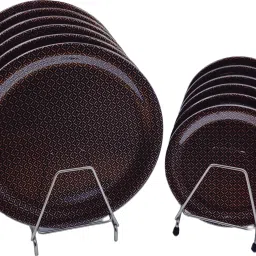 Black Melamine Printed Plate For Everyday Use Dinner Plates (6 Full & 6 Half) Dinner Plate-image-74