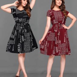 Women Fit and Flare Black Knee Length Dress-image-76