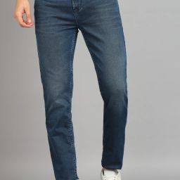 Men Slim Mid Rise Dark Blue Jeans-image-62