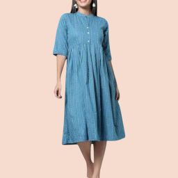 Women Fit and Flare Blue Ankle Length Dress-image-93