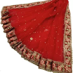Net Embroidered Red Women Dupatta-image-3