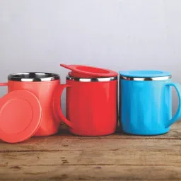 MUG//COFFEE MUG// TEA MUG// AIR TIGHT LEAKPROOF LID COFFEE MUG (SET OF 3) Plastic, Stainless Steel Coffee (200 ml, Pack of 3) Plastic Coffee Mug-image-7