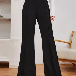 Women Flared Black Viscose Rayon Trousers-image-92