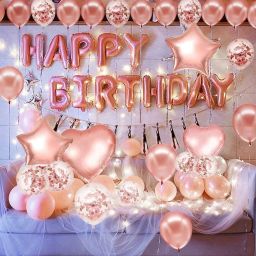 Solid Happy Birthday Rose Gold Foil with HD Metallic Balloons Foil Heart & Star Balloons Decoration Kit Balloon-picture-24