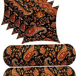 Combo Set of 5 Cushion And 2 Microfibre Floral Bolster Pack of 7-image-105