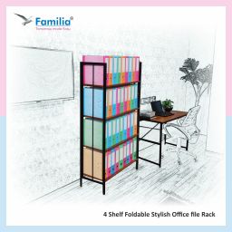 familia 4 Shelf Foldable Office File Rack |Book Shelf | Organizer | Cabinet Shelves Engineered Wood Open Book Shelf image 3