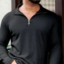 Men Self Design Polo Neck Polycotton Black T-Shirt-picture-32