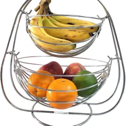 Counter Top Hammock 2 Tier Stainless Steel Fruit Basket – Vegetable Bowl Rack - Fruit Organizer Storage Holder Stand for Home & Shop Stainless Steel Fruit & Vegetable Basket-39