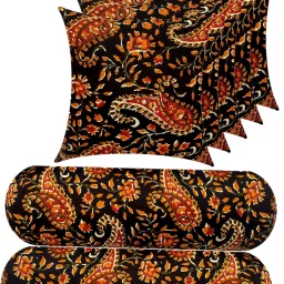Combo Set of 5 Cushion And 2 Microfibre Floral Bolster Pack of 7-image-2