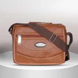 Tan Men & Women Sling Bag - Medium PU leather Solid and Tuff quality sling bag for men and women-2023-4