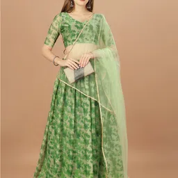Amrutam Fab Printed Semi-Stitched Lehenga & Unstitched Blouse With Dupatta image 2