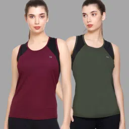 Pack of 2 Women Colorblock Round Neck Polyester Multicolor T-Shirt-image-51