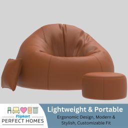 flipkart perfect homes 5XL CuddleMist Sofa With Free Cushion and Puffy , Tan-Brown Teardrop Bean Bag With Bean Filling image 5