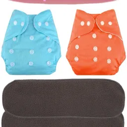 All in One Washable Reusable Adjustable Cloth Diapers Nappy with 5 Layer Bamboo Charcoal Insert - 0-24 Months (Multicolor, 2 Diaper + 2 Inserts)-image-13