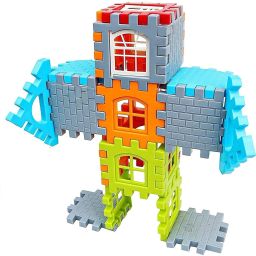 aexoniz toys Blocks for Kids House Construction Building Blocks for Boys with Windows Toy Set, Smooth Rounded Edged, DIY Combo, Plastic (House Blocks - 72 Piece ) - Multicolor image 5