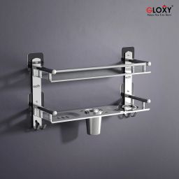 4 in 1 Adhesive Stickers Bathroom Shelf with Soap Dish and Toothbrush Holder Stainless Steel Toilet Paper Holder-image-57