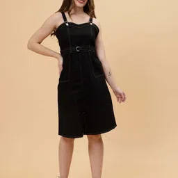 codaisy Women A-line Black Knee Length Dress-picture-12