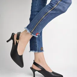Shoetopia Bantu Pointed Toe Kitten Mules With Buckles-21